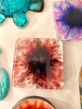 Handmade Resin Art Coaster - Deep Maroon Burst